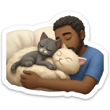 Man and cat asleep cute sticker