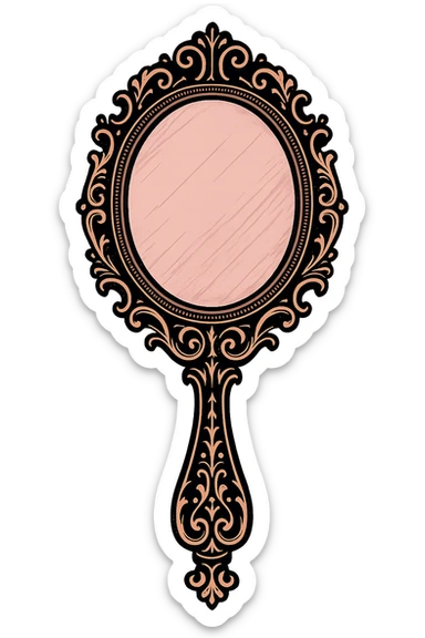 black and pink ornate hand mirror sticker