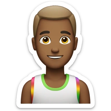 a brown guy with buzz cut hair and a rainbow hat sticker