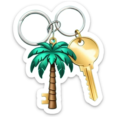 keys on a dark green palm-shaped keychain minimalistic style sticker