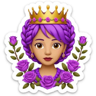 Crown Olive skin older queen with purple braids, brown eyes surrounded by roses sticker
