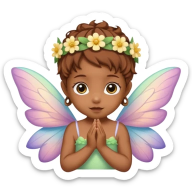 Brown skinned fairy baby with pastel wings and small flower crown sticker