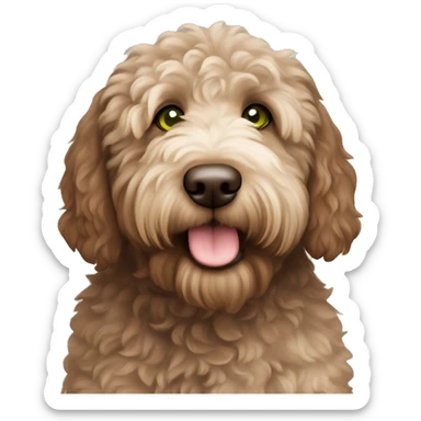 Brown chubby labradoodle with white chest and green eyes  sticker