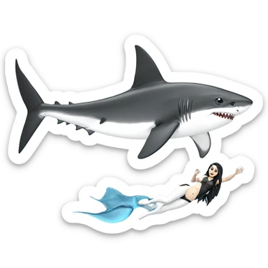 nude girl swimming with shark sticker