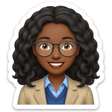 Black women teacher with black long  wavy hair chalkboard background and no eyeglasses sticker