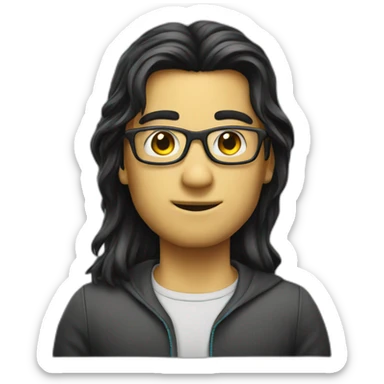 nerd emoji with black long hair only face sticker