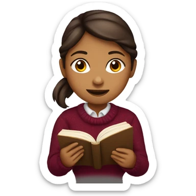 Girl wearing burgundy jumper reading a book sticker