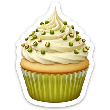 Vanilla cupcake with vanilla frosting with crushed up pistachios on top and a honey drizzle sticker