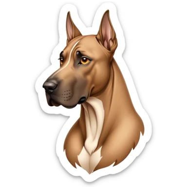Cinematic Noble Fawn Great Dane Portrait Emoji, Poised and regal, with a towering, muscular build and a sleek, well-groomed solid fawn coat accented by subtle dark markings, deep-set soulful amber eyes, Simplified yet sharp and sophisticated features, highly detailed, glowing with a soft, dignified glow, high shine, intelligent and gentle, stylized with an air of majesty, focused and attentive, soft glowing outline, capturing the essence of a watchful and confident guardian, so majestic it feels as though it could stride out of the screen with effortless authority! sticker