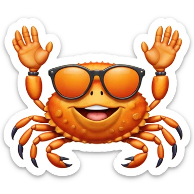 Alaska crab are moving wearing a sunglass and say hi sticker