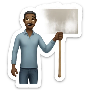man holding placard on stick sticker