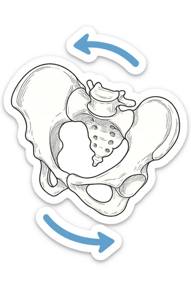 Bacino anatomico ruotato in senso orario con le frecce per far capire sticker