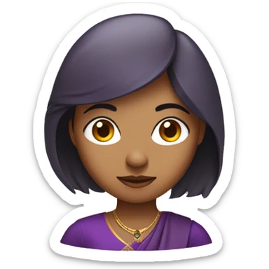 Indian woman with purple eyes, brown short hair and circet sticker