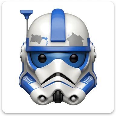 Captain Rex from Star Wars, apple emoji style, clone trooper helmet with blue accents, minimal details sticker