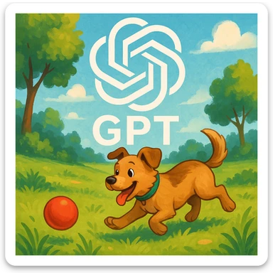 gpt image logo on the background of a dog chasing ball sticker