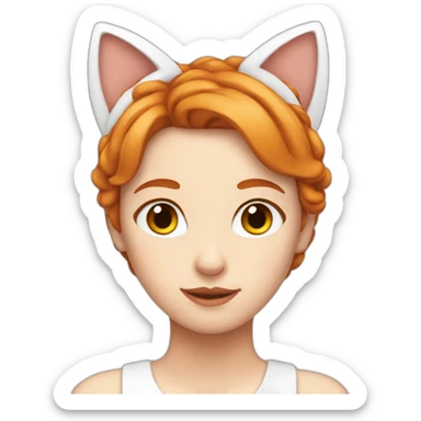 white redhead girl with cat ears sticker