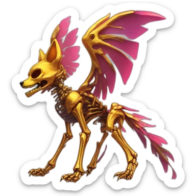 Melting Neon and gold Zombie skeleton fox with wings and prosthetic leg  sticker