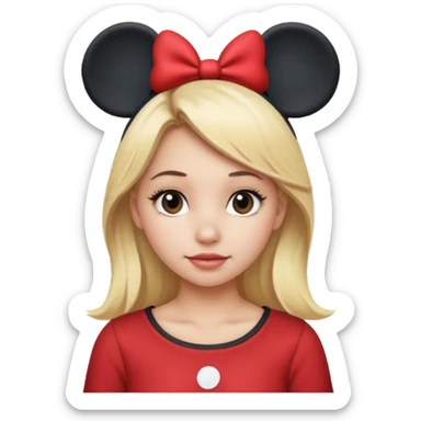 Blonde girl wearing Mickey Mouse ears sticker