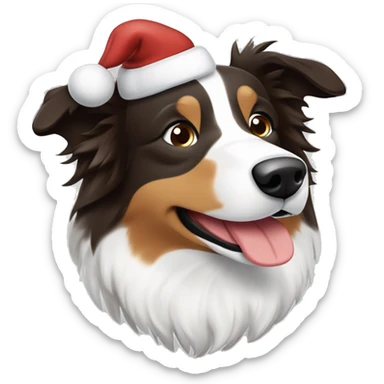 Bordercollie mit braunen und grauen stellen im weißen Gesicht. Spitze Ohren Ohren weis gesicht unterer Teil braun grau. Hat weihnachtsmütze auf  sticker