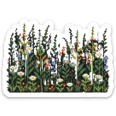 summer meadow with tall grass and flowers swaying in a gentle breeze sticker