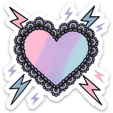 Remove the background, keep the pastel goth heart with pastel lightning and black lace, transparent background. sticker