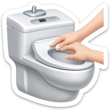 hand pressing the flush button on a toilet, clean and friendly sticker