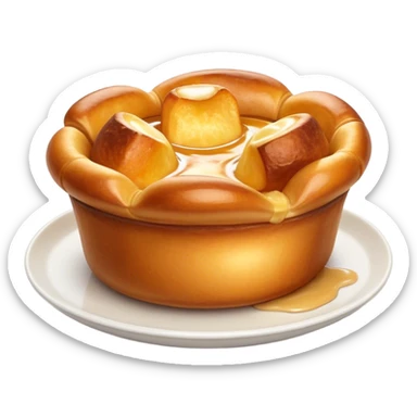 Cinematic Realistic Yorkshire Pudding Dish Emoji, showcasing a light, airy, golden puff with a crispy exterior rendered with lifelike detail and soft natural lighting that accentuates its classic appeal. sticker