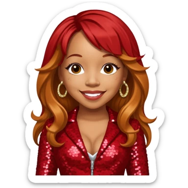 Tameka Tiny Harris from Xscape with long reddish blonde hair, red sequin outfit sticker