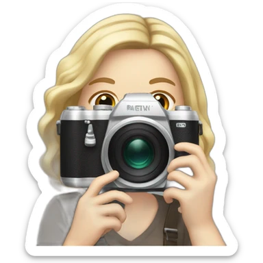 A white girl taking photo with a camera sticker