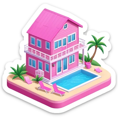 Pink Barbie beach house, isometric exterior view sticker