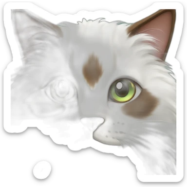 white fluffy bi-colour cat with dark brown ears and upper head, brown ears and green eyes sticker
