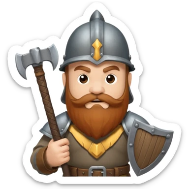 gimli the dwarf, brown beard, gray metal helmet, battle axe, no shield sticker