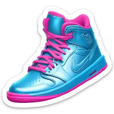 Realistic pair of metallic sky blue and hot pink Jordan basketball sneakers. sticker