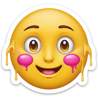 classic yellow round emoji with pink paint effect flowing from under the eyes to the chin sticker