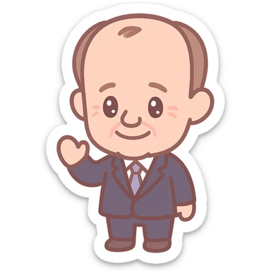Friedrich Merz, German politician, in a suit, chibi-style sticker, big head small body, Discord sticker style sticker