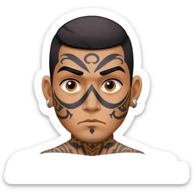 man with bold face tattoos, serious expression sticker