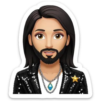 Conchita Wurst with black sequin jacket, shirtless with necklace  sticker