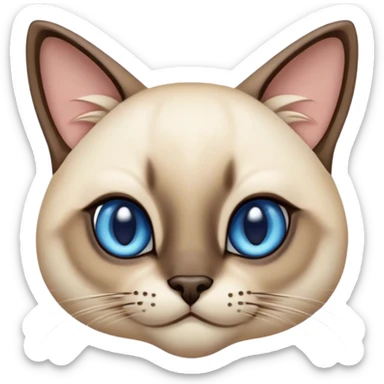 Cinematic Cute Siamese Cat Portrait Emoji, Head tilted playfully and inquisitively, sleek cream-colored fur with rich, contrasting dark points on the ears, face, paws, and tail, striking sapphire-blue eyes, Simplified yet irresistibly adorable features, highly detailed, glowing with a warm, friendly glow, high shine, affectionate and curious, stylized with a touch of whimsy, bright and endearing, soft glowing outline, capturing the essence of a mischievous yet loving kitten, so playful it feels like it could pounce out of the screen and into your arms! sticker