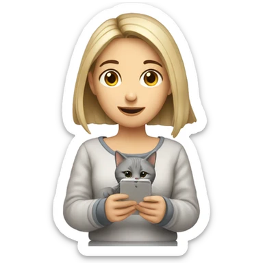 european girl with cat texting sms sticker