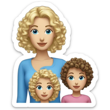 caucasian curly blonde blue eyes woman with two daughters sticker