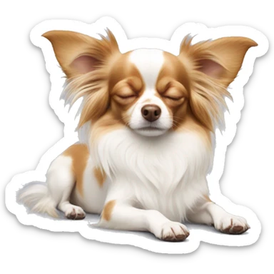 Long-haired white Chihuahua with reddish-brown markings sleeping sticker
