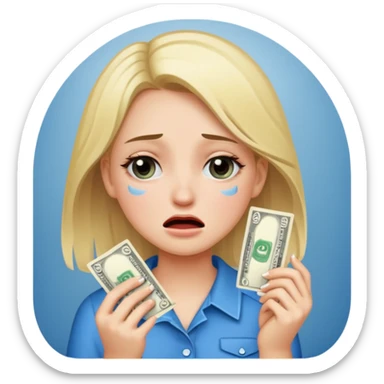 pretty girl holding 1 dollar and crying  sticker