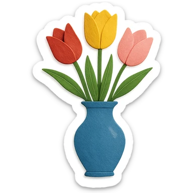 vase of tulips, layered paper details, multiple tulip colors, elegant arrangement sticker