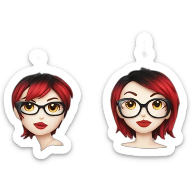 Punk female earrings glasses,red and black short hair, sticker