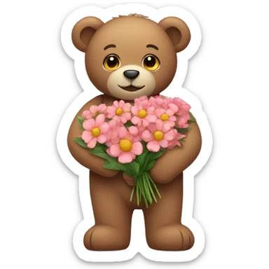 Teddy bear holding flowers  sticker