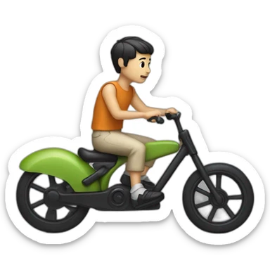 white skin men with short black hair riding a toy bike sticker