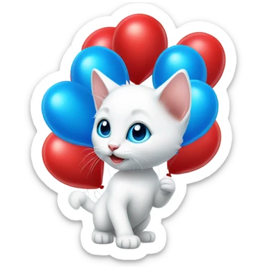 small white kitten and red balloons sticker
