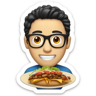 white man with black hair and nerd glasses eating kebab sticker