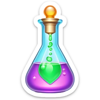 Clash of Clans aesthetic: Cinematic Playful Sci-fi Health Potion Emoji, rendered in a 3D vector-style similar to standard emojis with minimal shading and bold, simplified shapes. A compact, futuristic vial with a glowing neon liquid and sleek contours, softly glowing with a healing cosmic charm. Simplified yet unmistakably iconic, highly detailed and consistent, glowing with a soft radiant glow and high shine. Stylized with a touch of futuristic alchemy and a soft glowing outline, capturing the essence of a vital energy elixir with a playful, interstellar spirit! sticker