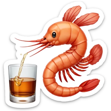 A SHRIMP DRINKING BOURBON, CLASSY, PHOTOREALISM sticker